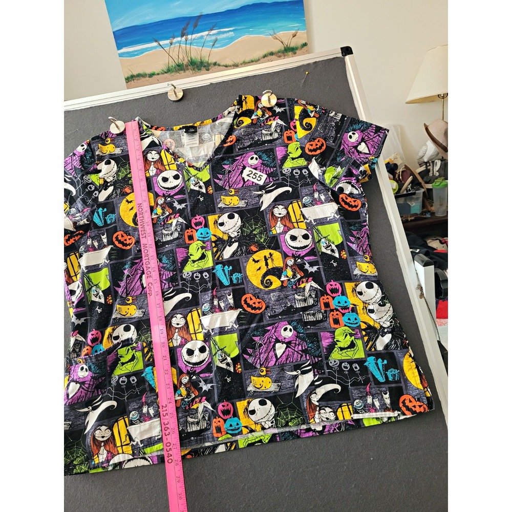Disney Nightmare Before Christmas Women's Scrub Top 2X Cotton Multicolor/Black